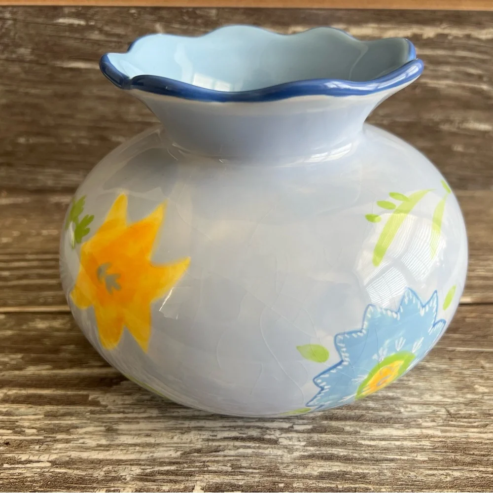 Kimberly Hodges Hallmark Floral Ceramic Vase with Blue‎ and Green Accents Spring